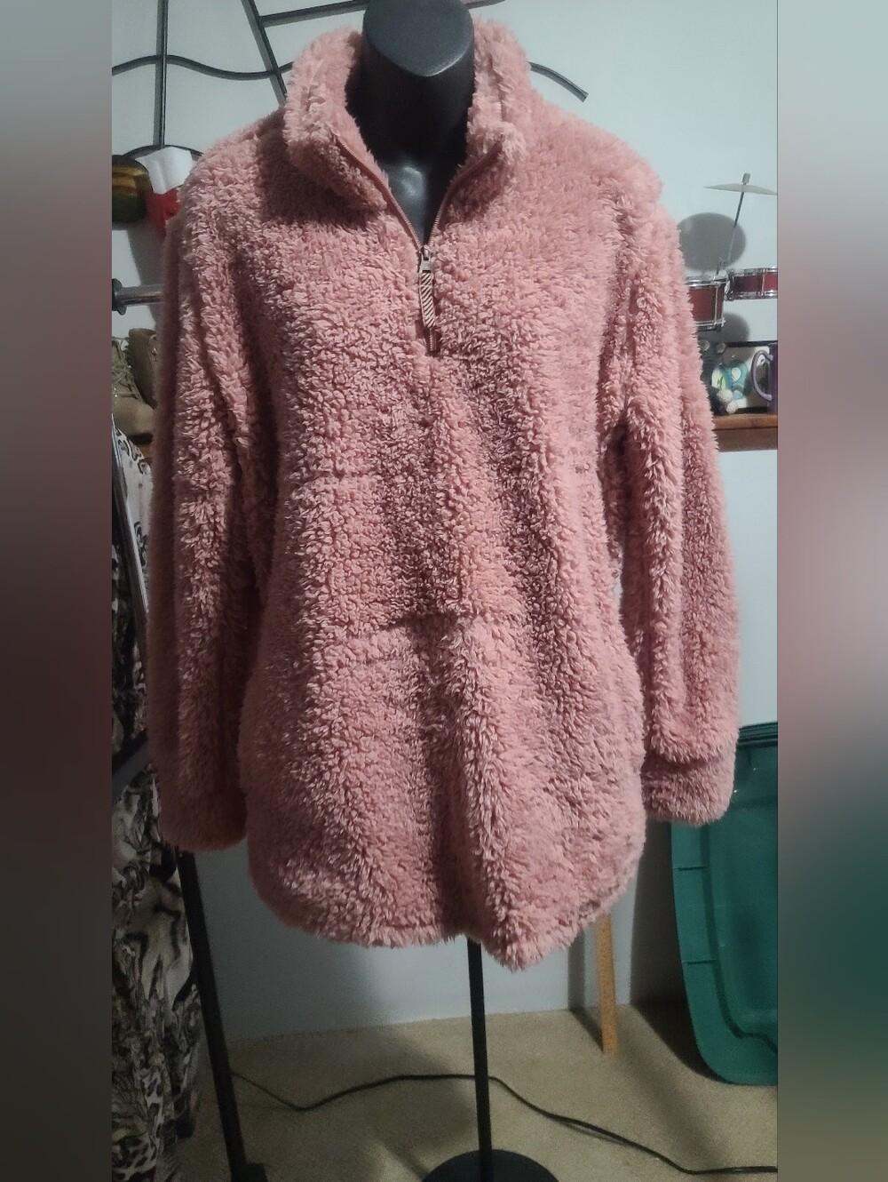 Women's Plush Half-Zip Sherpa Pullover - Dusty Pink